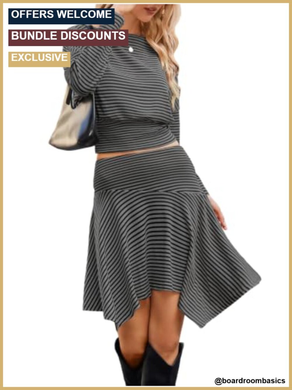 Women's 2 Piece Skirt Set Long Sleeve Crop Top Irregular Hem Mini Skirt